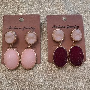 NWT Druzy Stone Earrings - Peach OR Burgundy + Ivory Teardrop Studs